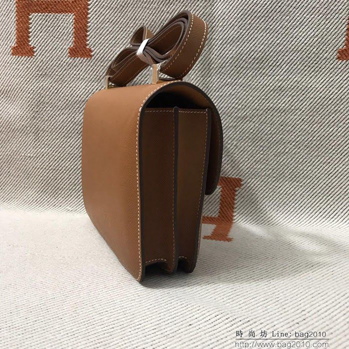 HERMES愛馬仕 H空姐包 進口原廠EP皮 頂級蜜蠟製作 街拍必備單品 土黃金銀 單肩斜挎包  Ama1580